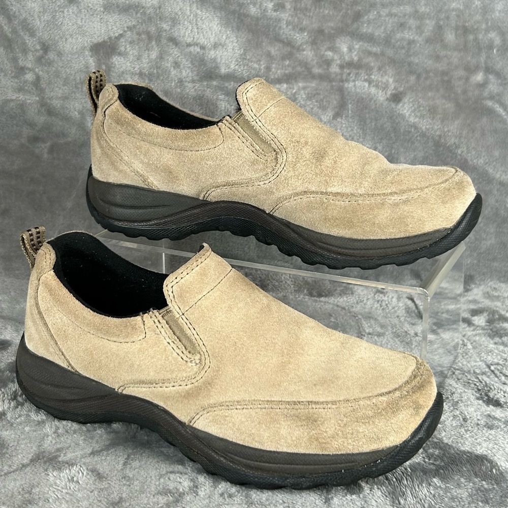 LL Bean Suede Comfort Loafers Womens 7.5 M Beige Casual Slip On‎ Walking Shoes